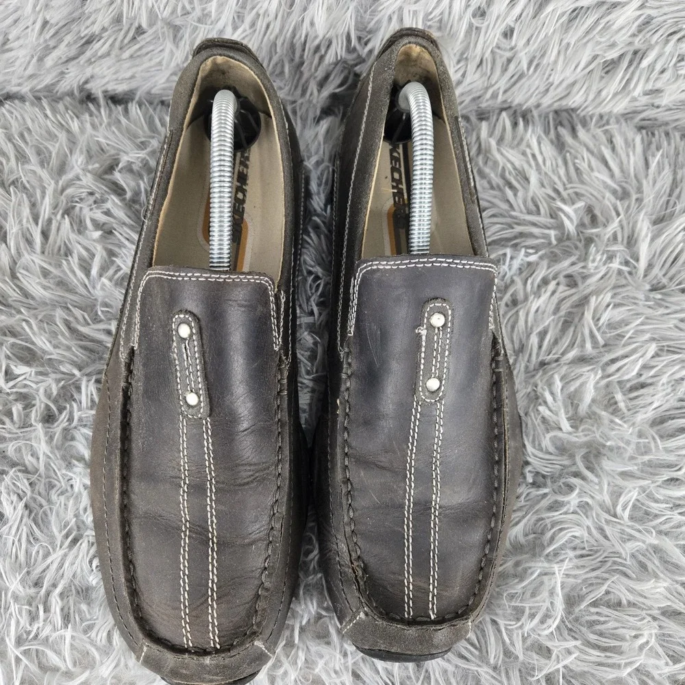 Skechers Mens 10 Charcoal‎ Leather Contrast Stitch Slip On Loafer 62176